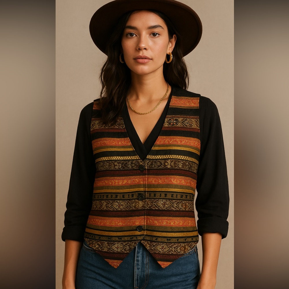 Adrian Jordan Vintage Metallic Brocade Vest – Boho/Statement Waistcoat